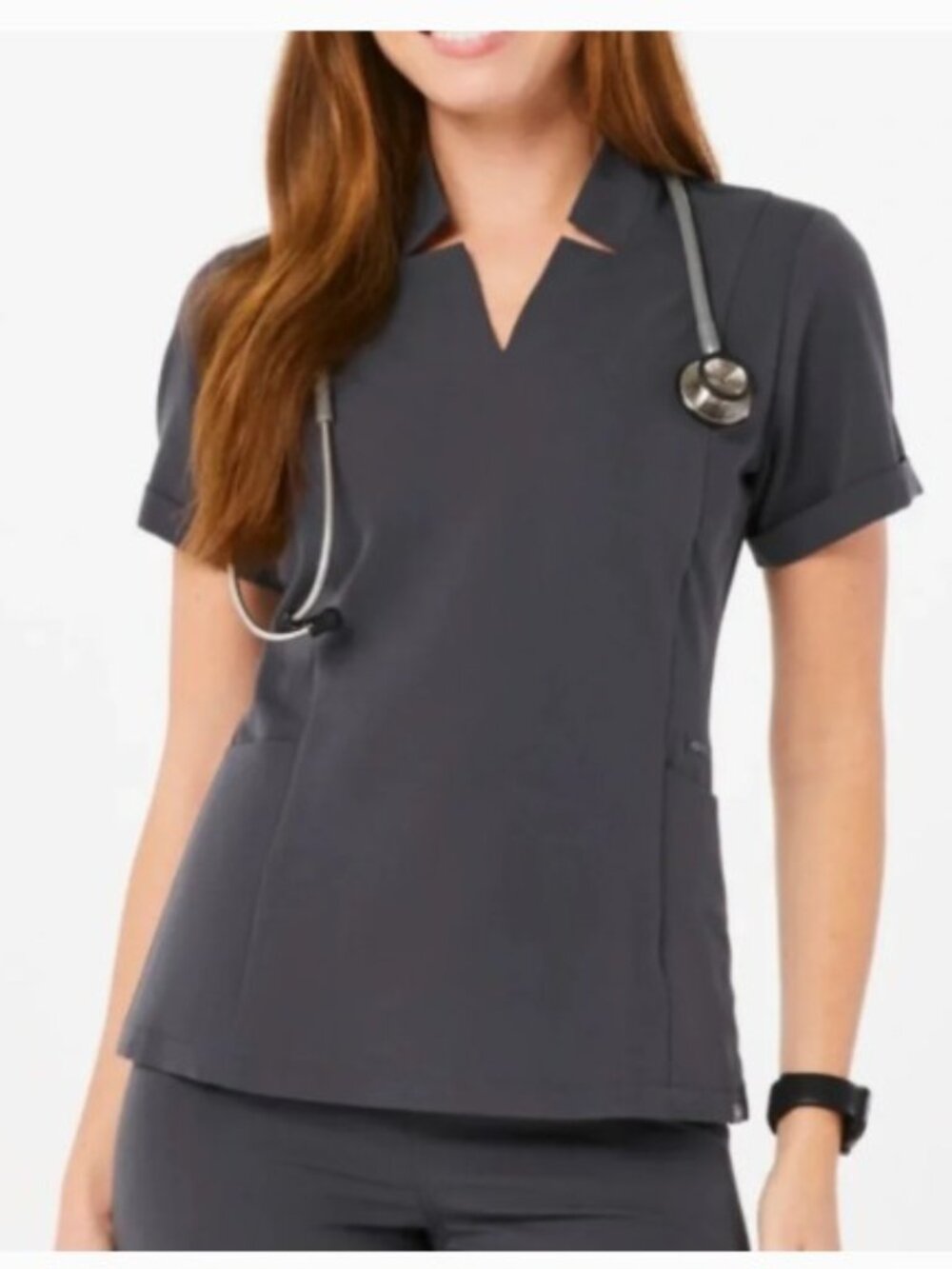 Figs Brand Women's Size Small Dark Charcoal Gray Inala Slim Scrub Top